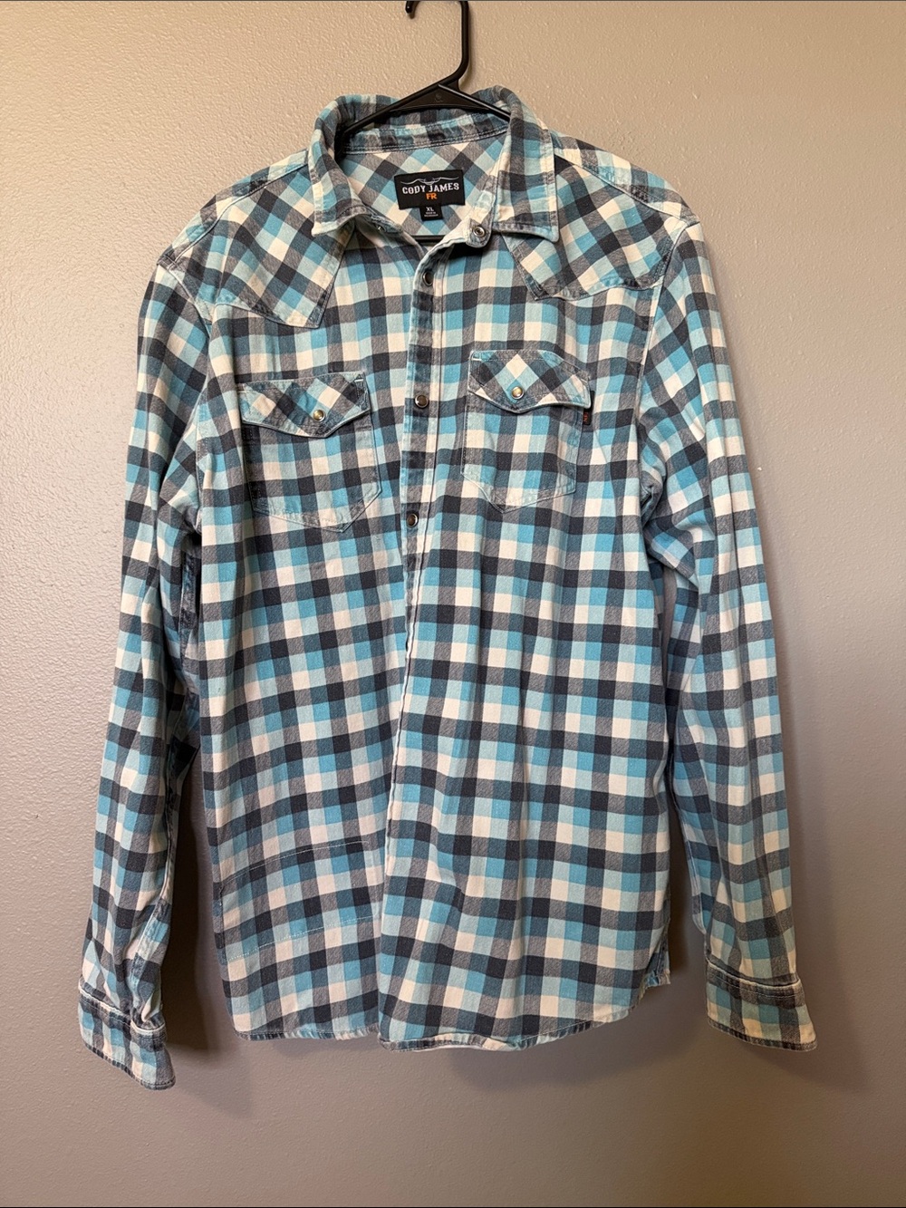 Men’s Cody James FR blue Plaid snap Button-Down Shirt